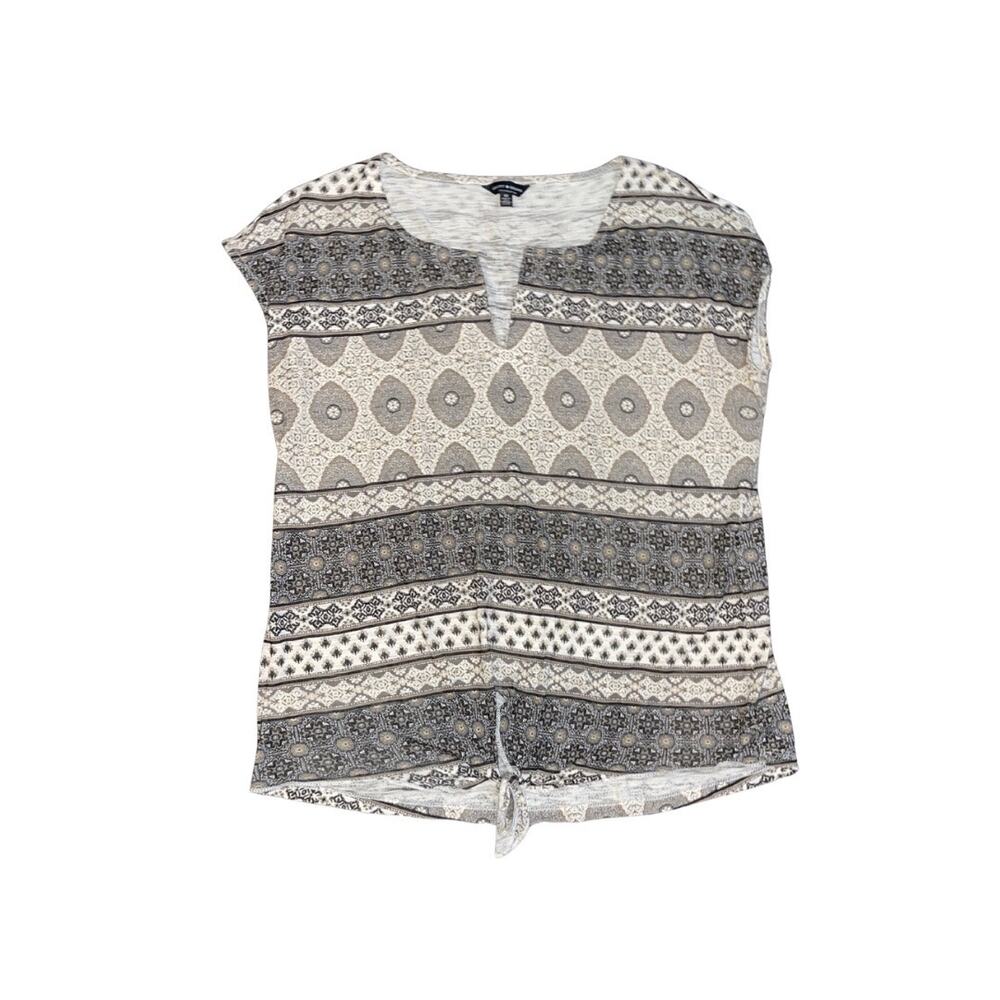 Lucky Brand Women's Top Tie Waist Cap Sleeve Blouse Geometric Size Medium